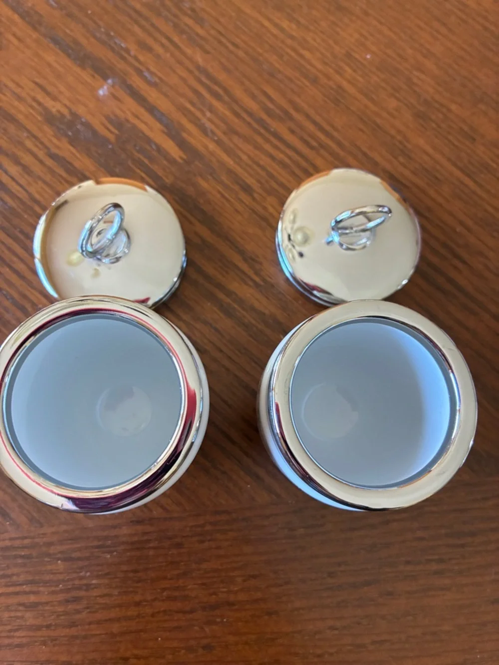 Pair of White Porcelain Egg Cups with Silver Lids and Berry Motif - Picture 2 of 3